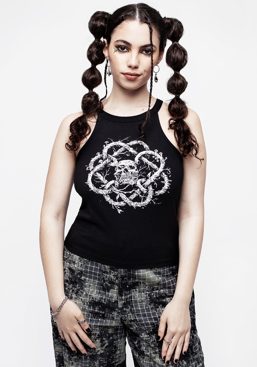 Black Racerback Crop Vest with Skull Print | Calavera