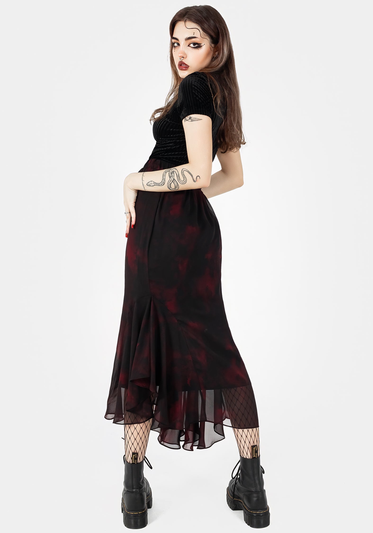 Red & Black Chiffon Handkerchief Hem Skirt | Vesta