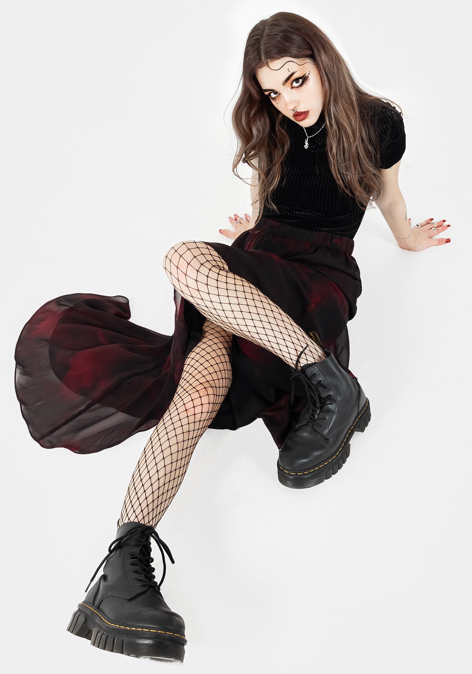 Red & Black Chiffon Handkerchief Hem Skirt | Vesta