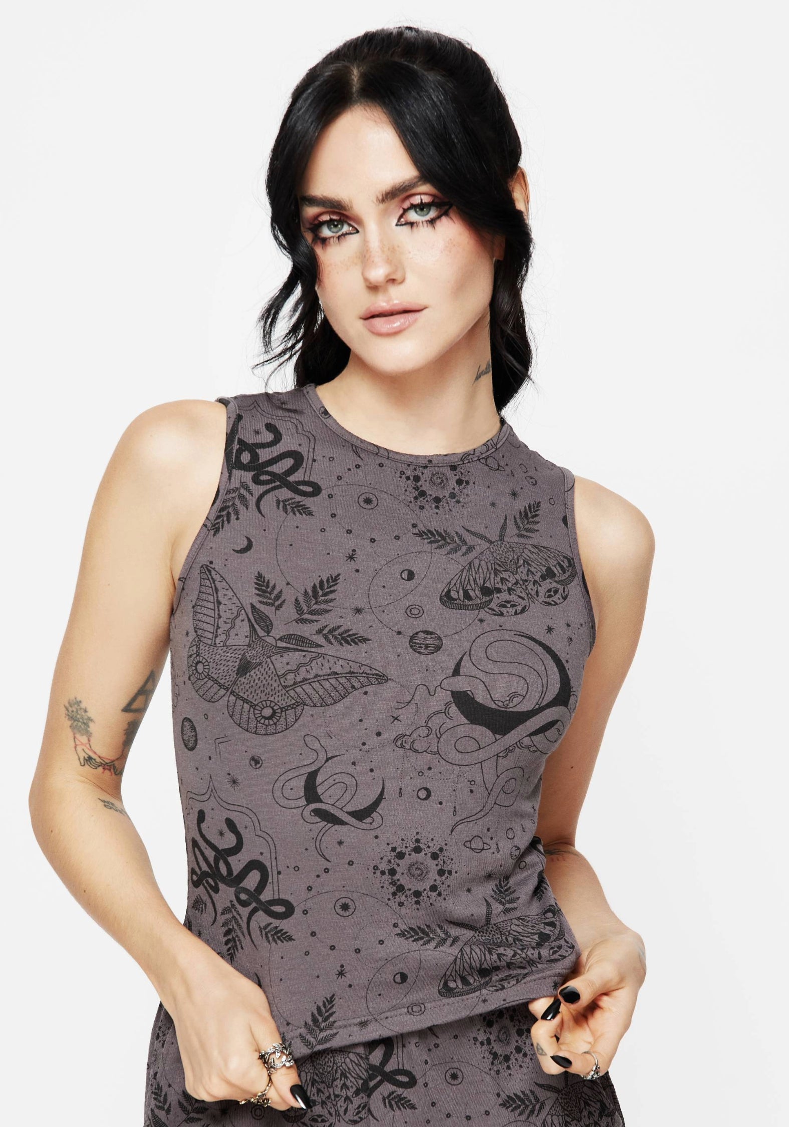 Printed Cotton Pyjama Top | Sleeveless Jersey with Square Neckline