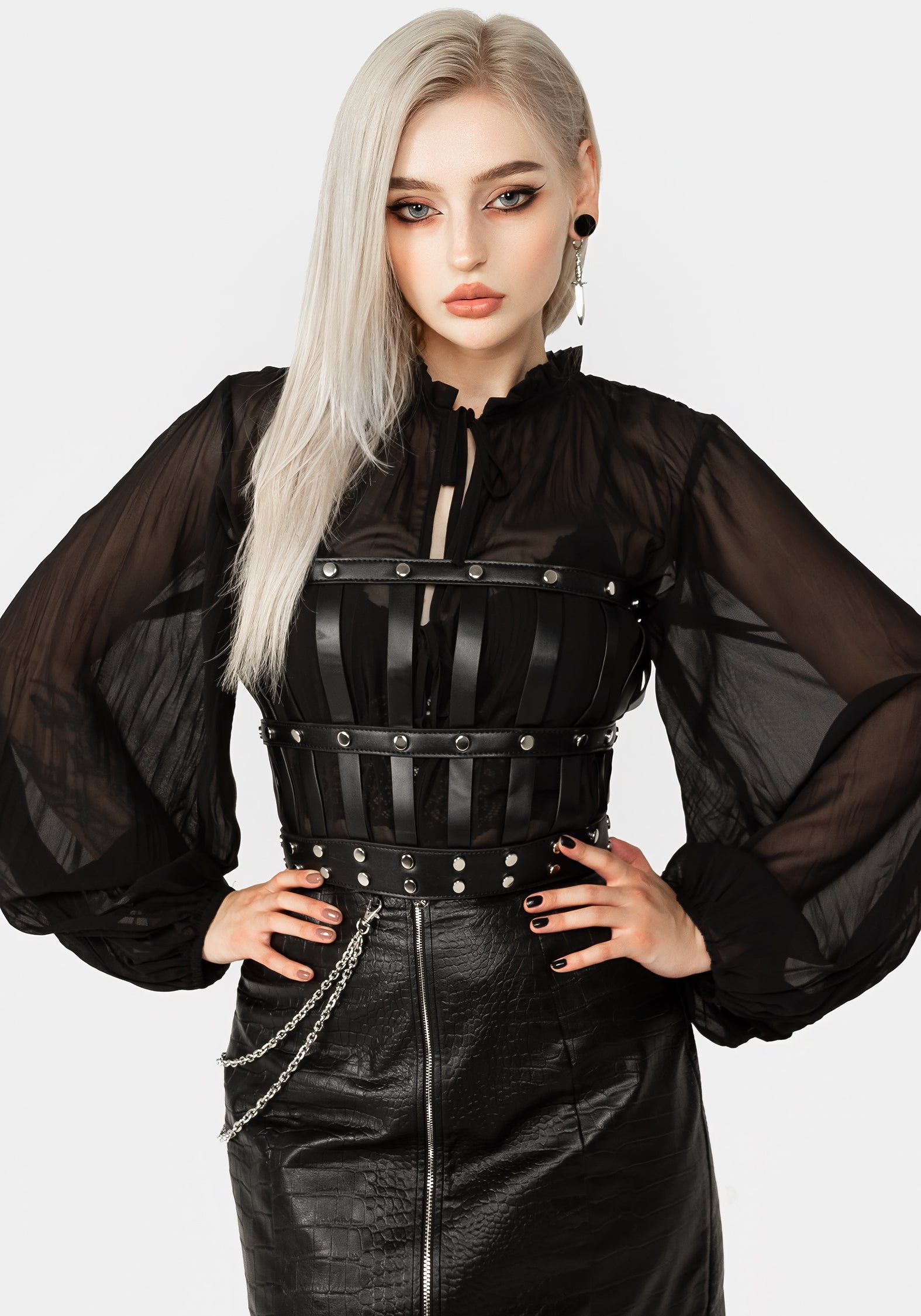 Faux Leather Caged Bodice Harness with Adjustable Buckles | Ripper