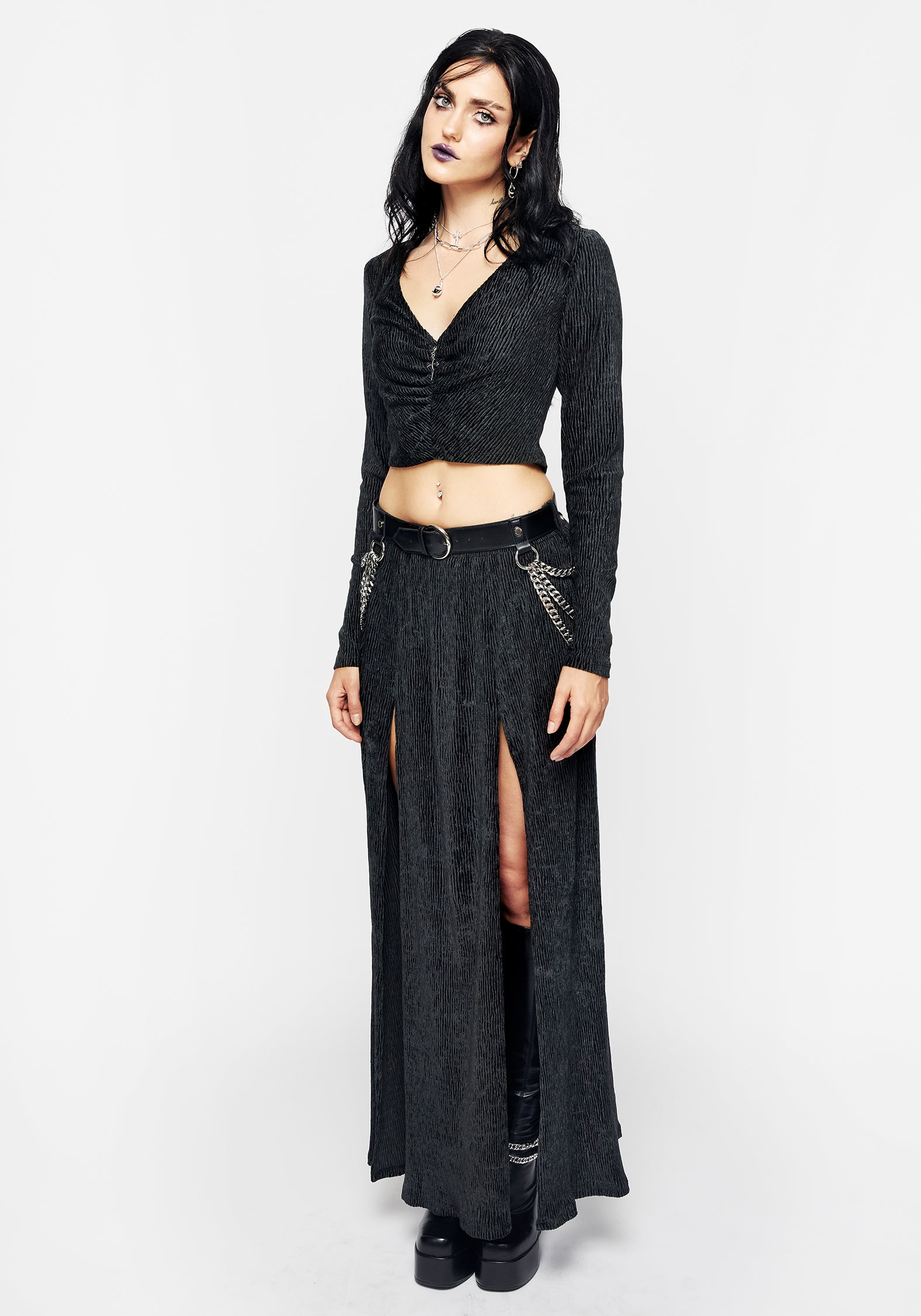 Faux Leather Skirt Belt with Silver Chains & Ankh Charms | Neith