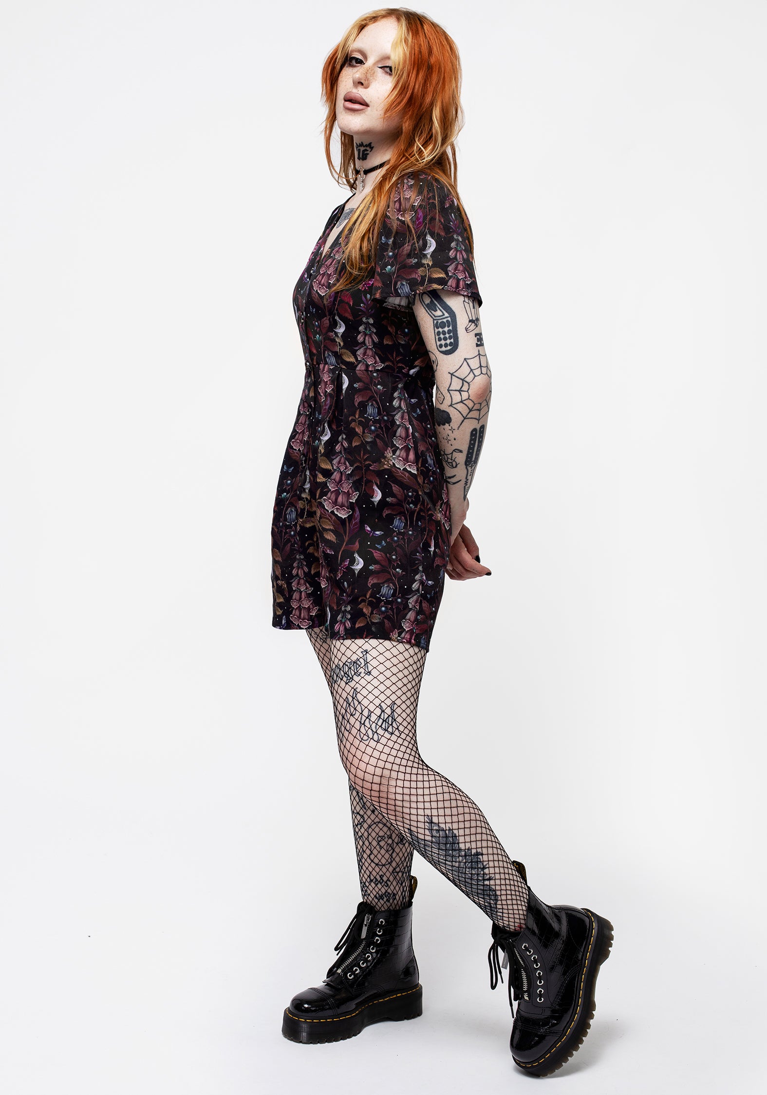 Black Floral Button-Up Playsuit with V-Neck & Waist Ties | Foxglove
