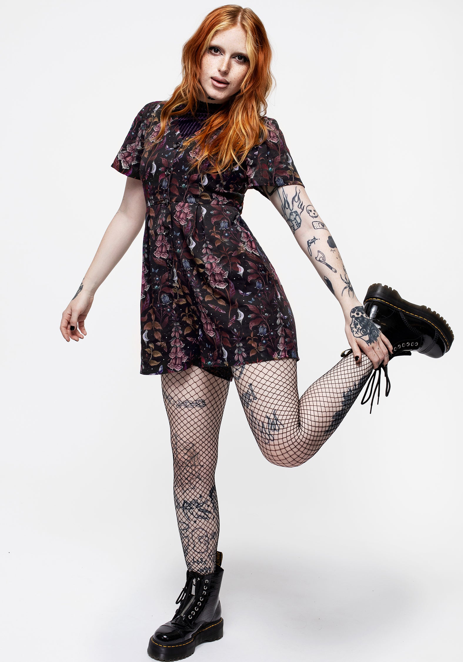 Black Floral Button-Up Playsuit with V-Neck & Waist Ties | Foxglove