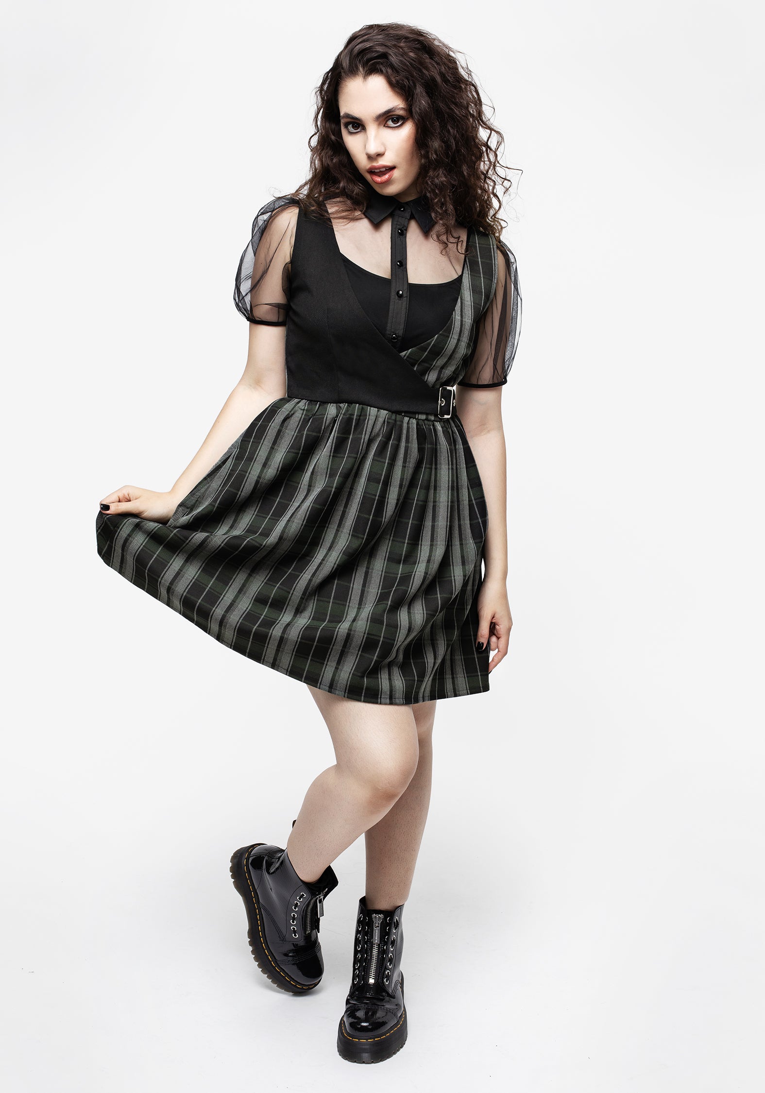 Black Sheer Mesh Puff Sleeve Button-Up Shirt | Karina