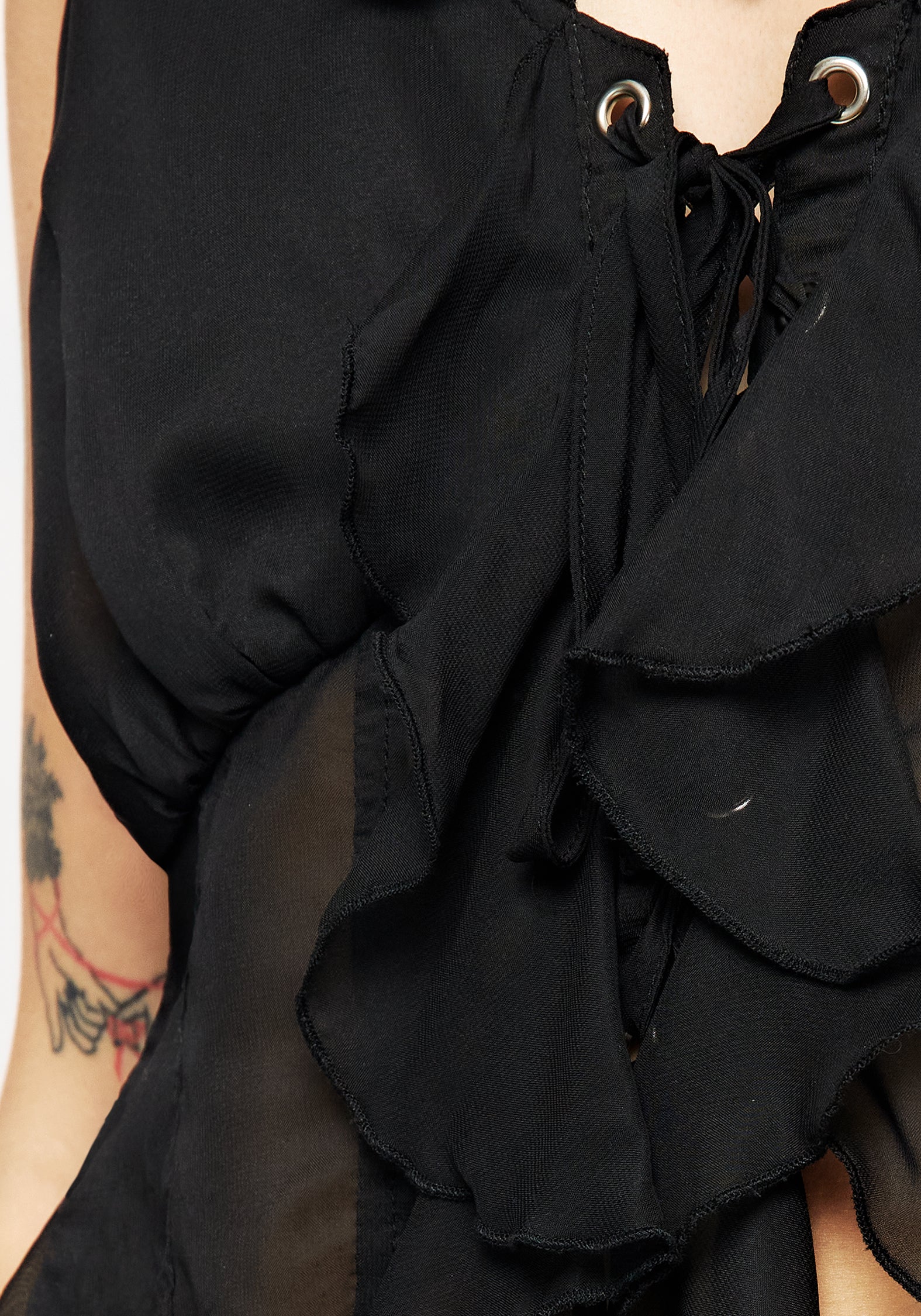 Black Sheer Chiffon Ruffle Crop Top | Aleera