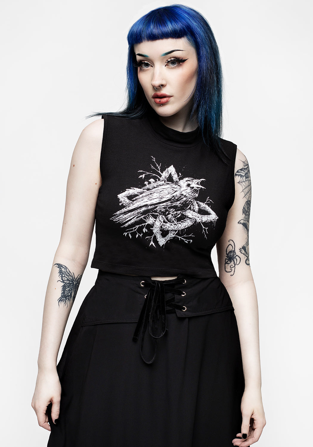 Black High Neck Crop Vest with Celtic Knot Print | Korun