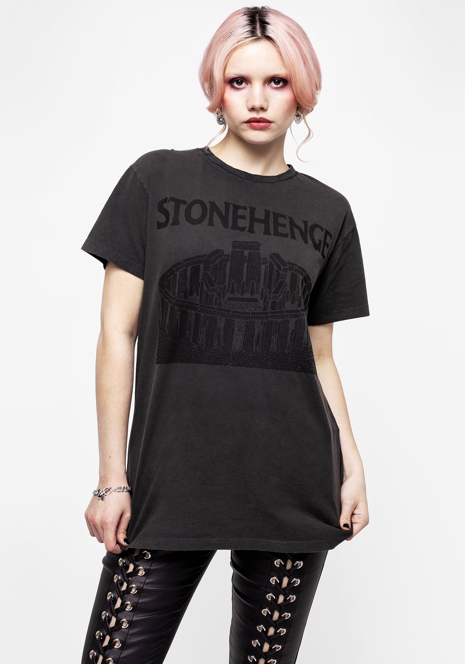 Acid Washed Graphic Print T-Shirt - Stonehenge Design | Henge