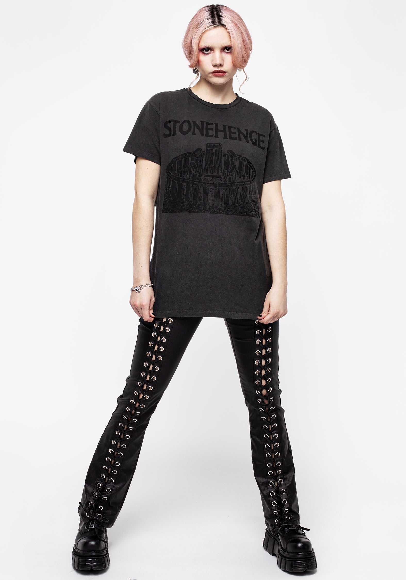 Acid Washed Graphic Print T-Shirt - Stonehenge Design | Henge