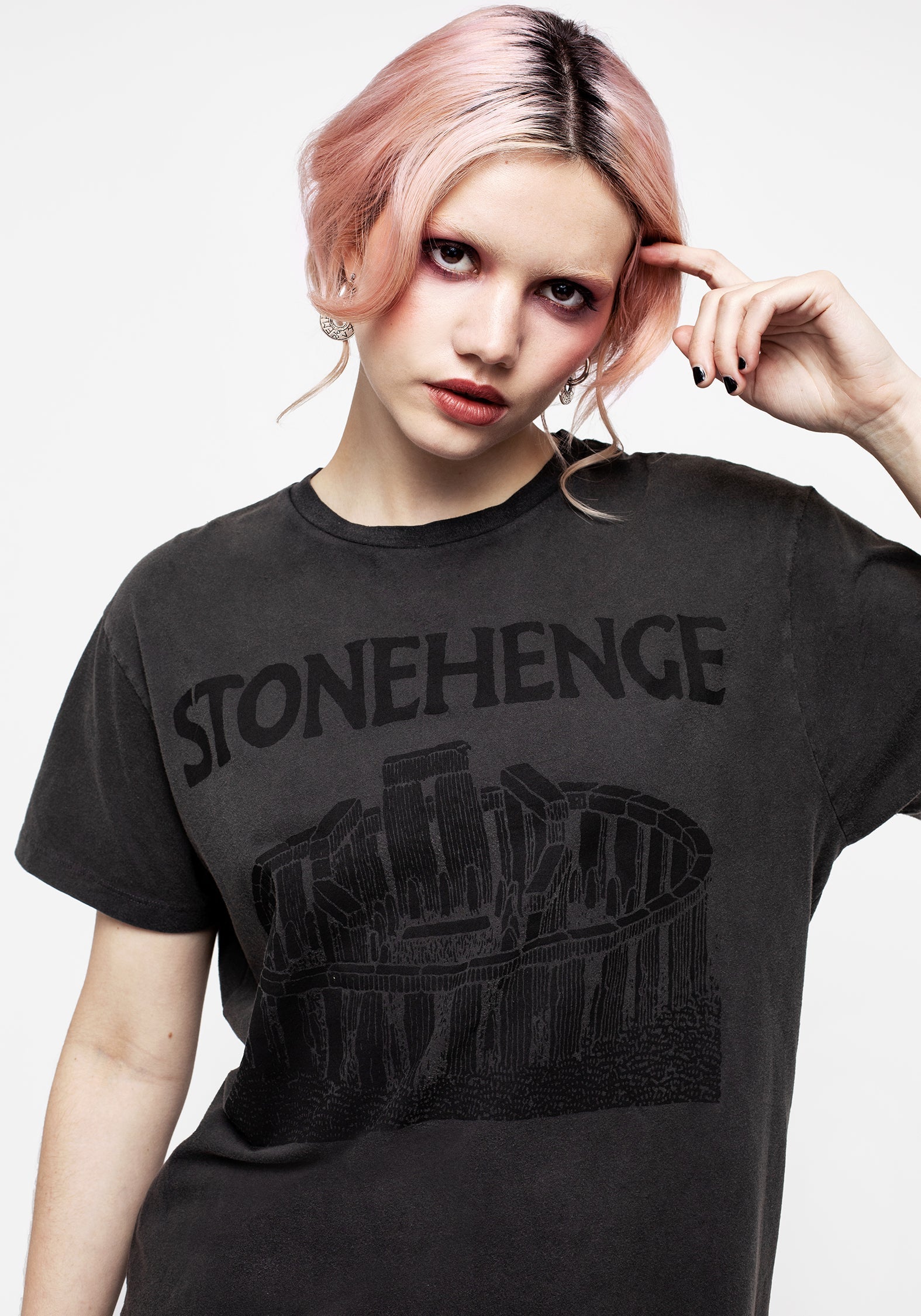 Acid Washed Graphic Print T-Shirt - Stonehenge Design | Henge