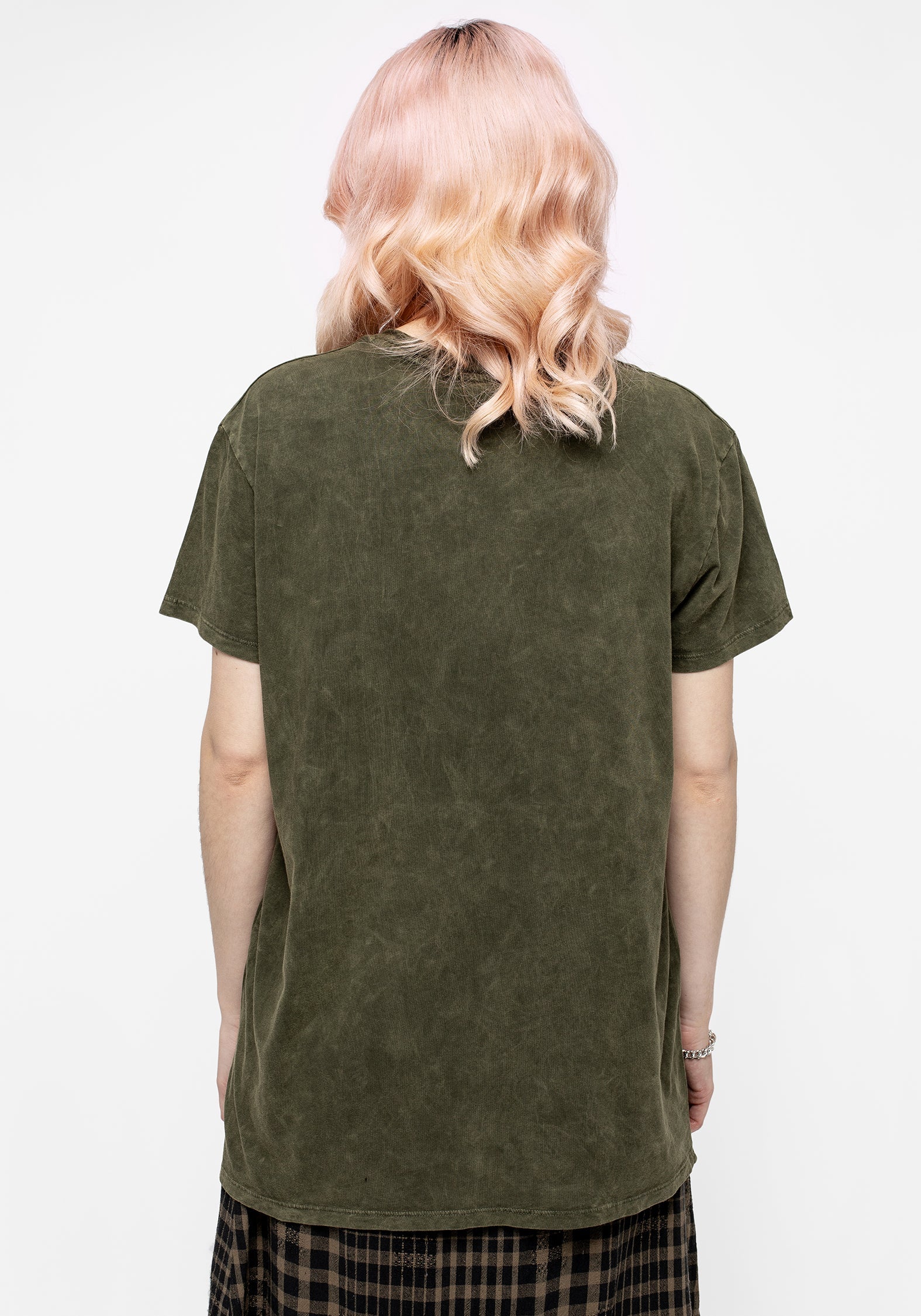 Acid Washed Green Graphic T-Shirt with Botanical Print | Eternity