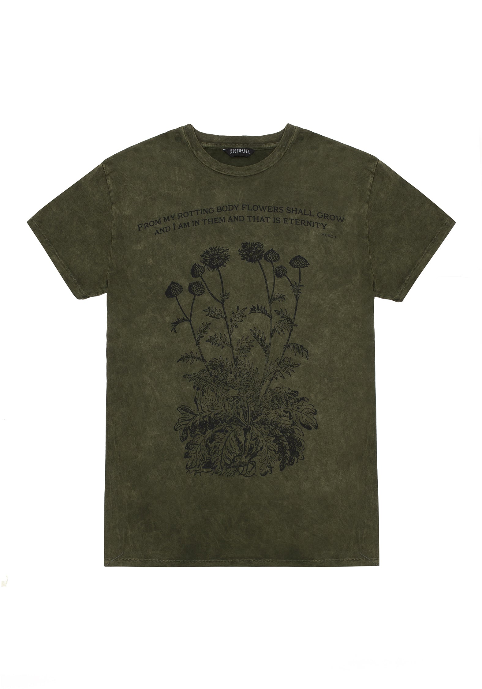 Acid Washed Green Graphic T-Shirt with Botanical Print | Eternity