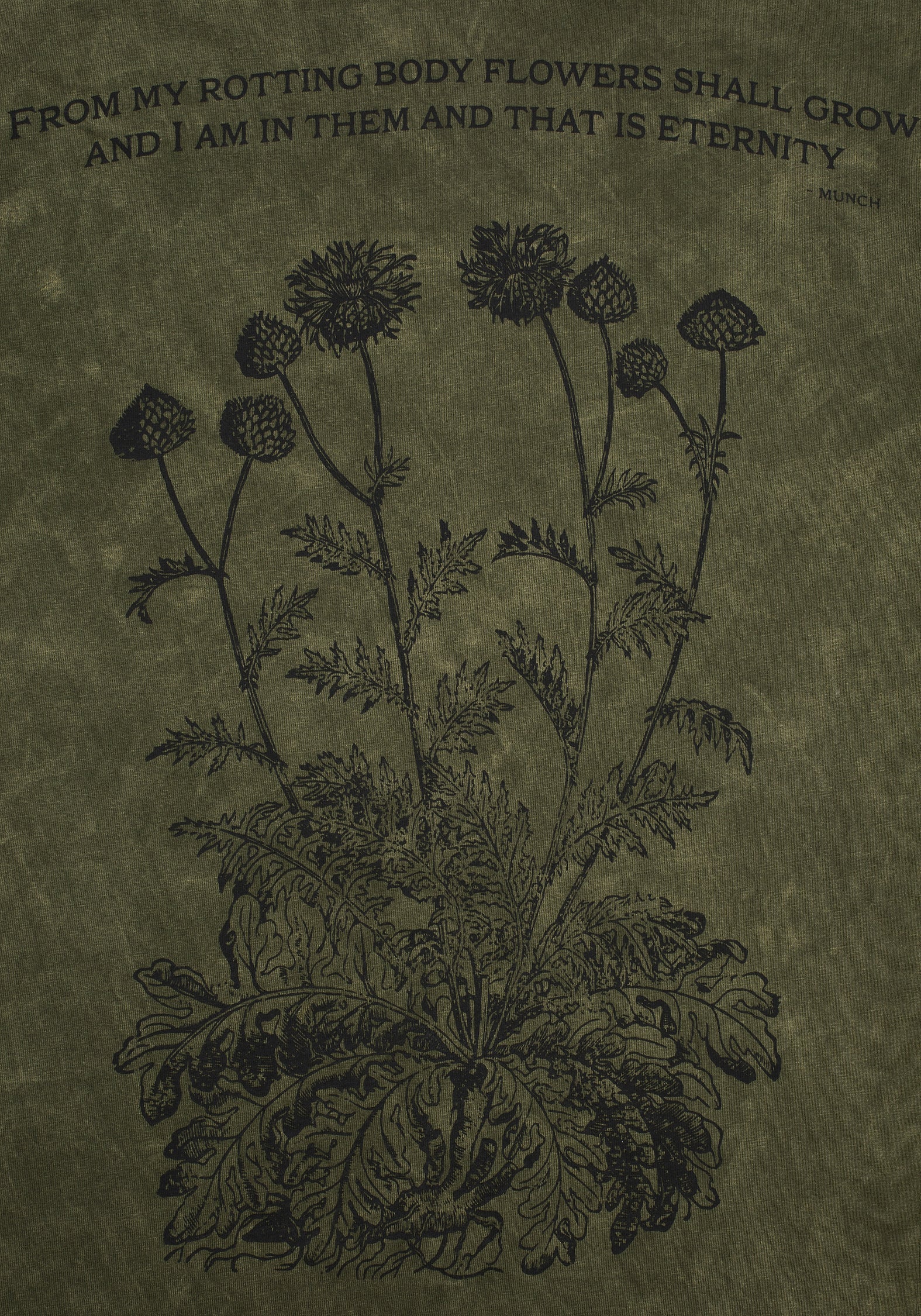 Acid Washed Green Graphic T-Shirt with Botanical Print | Eternity