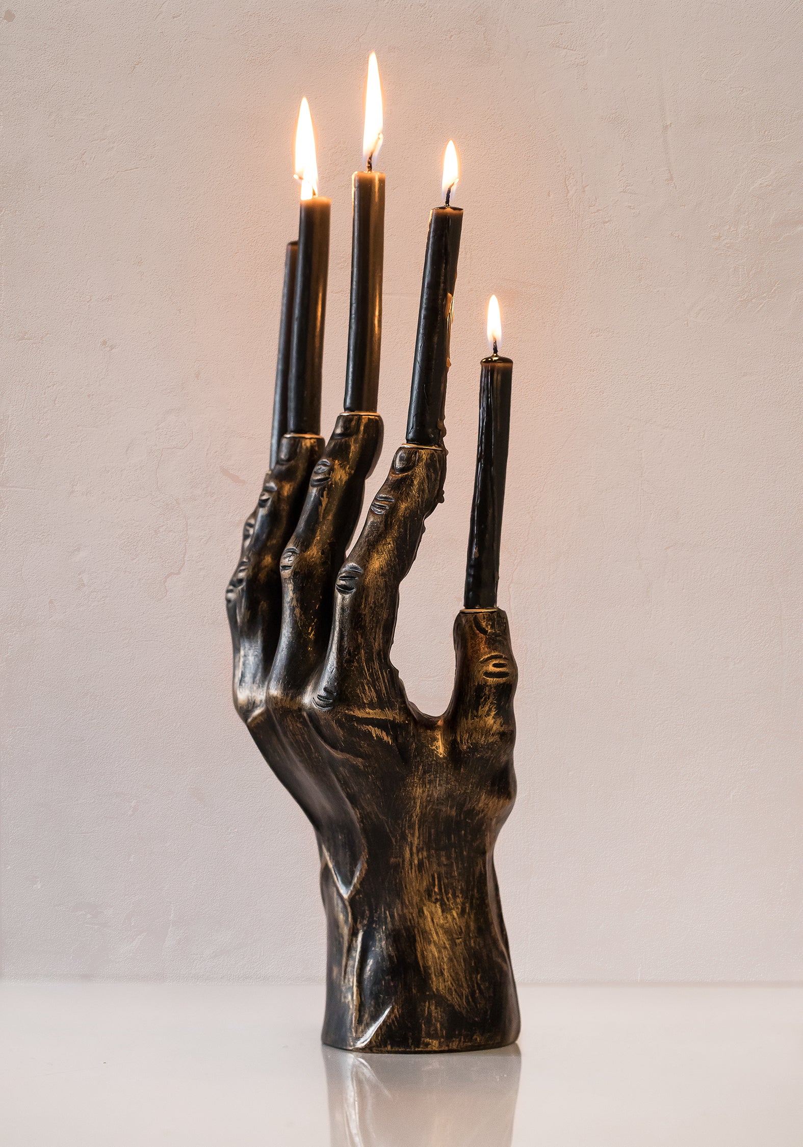 Bronze Hand of Glory Candle Holder with Spell Candles | Handelabra