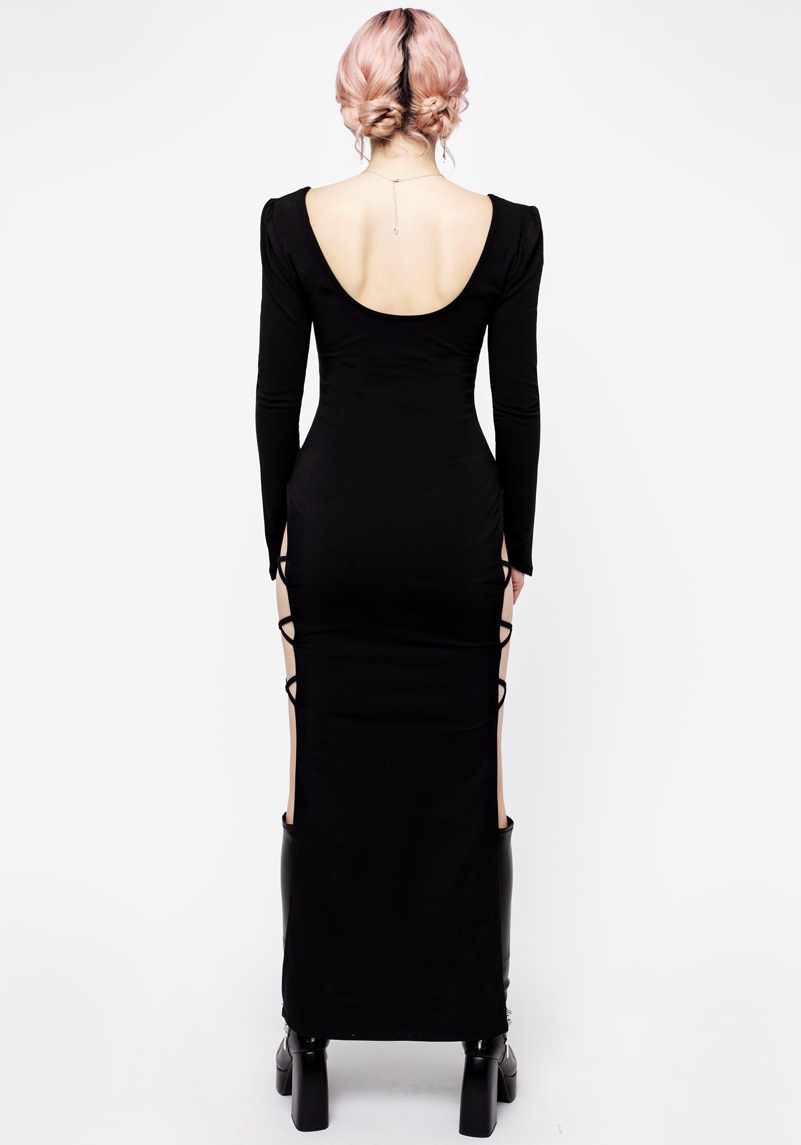 Black Cut-Out Maxi Dress with Sweetheart Neckline | Duchess