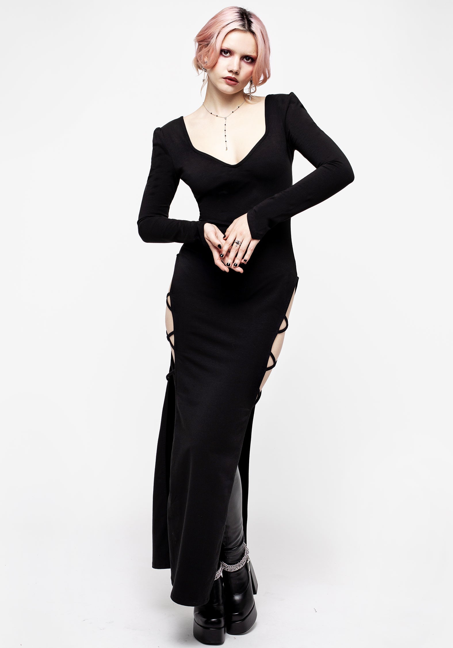 Black Cut-Out Maxi Dress with Sweetheart Neckline | Duchess