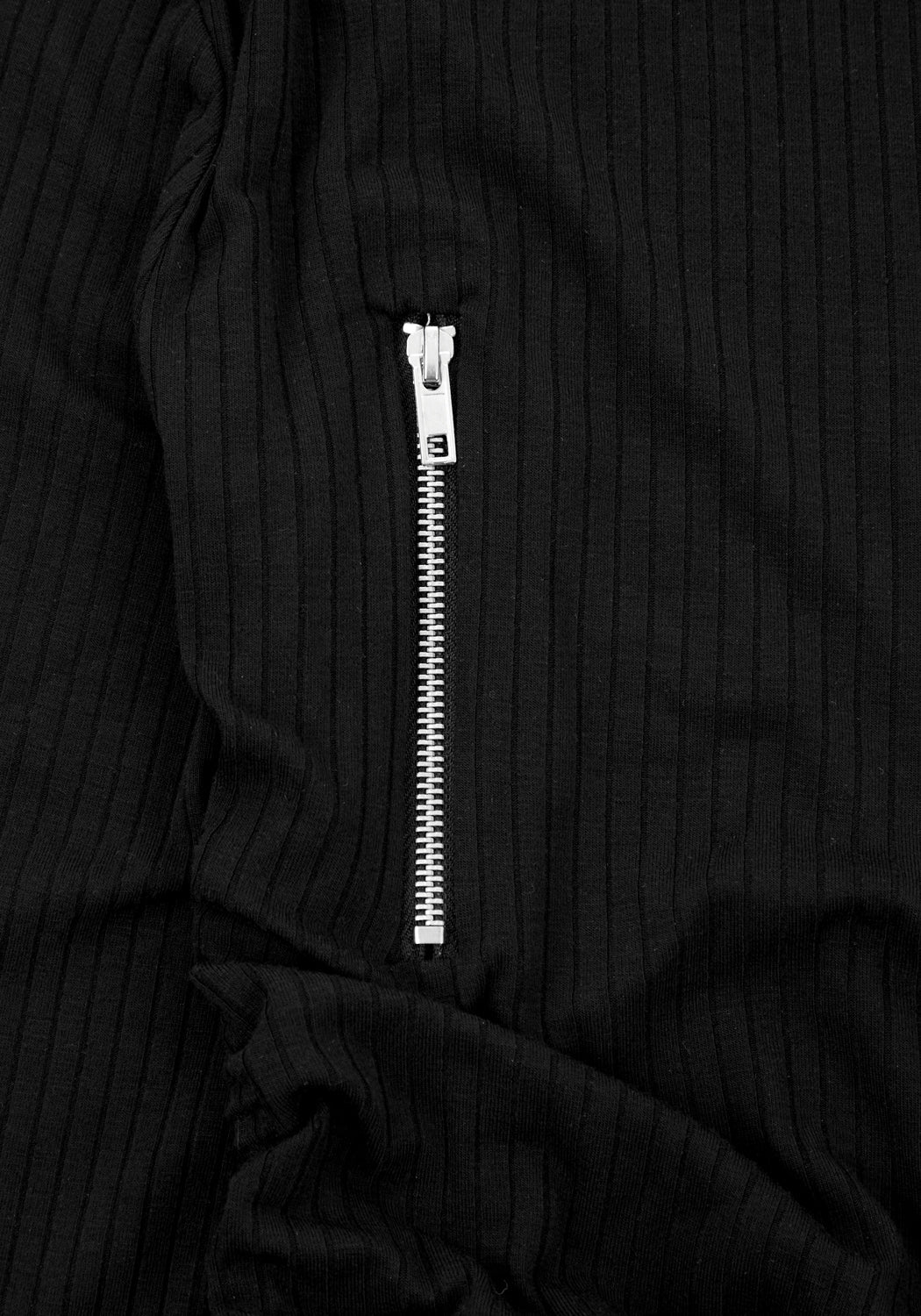 Black Zip-Front Long Sleeve Top with Ruching | Christine