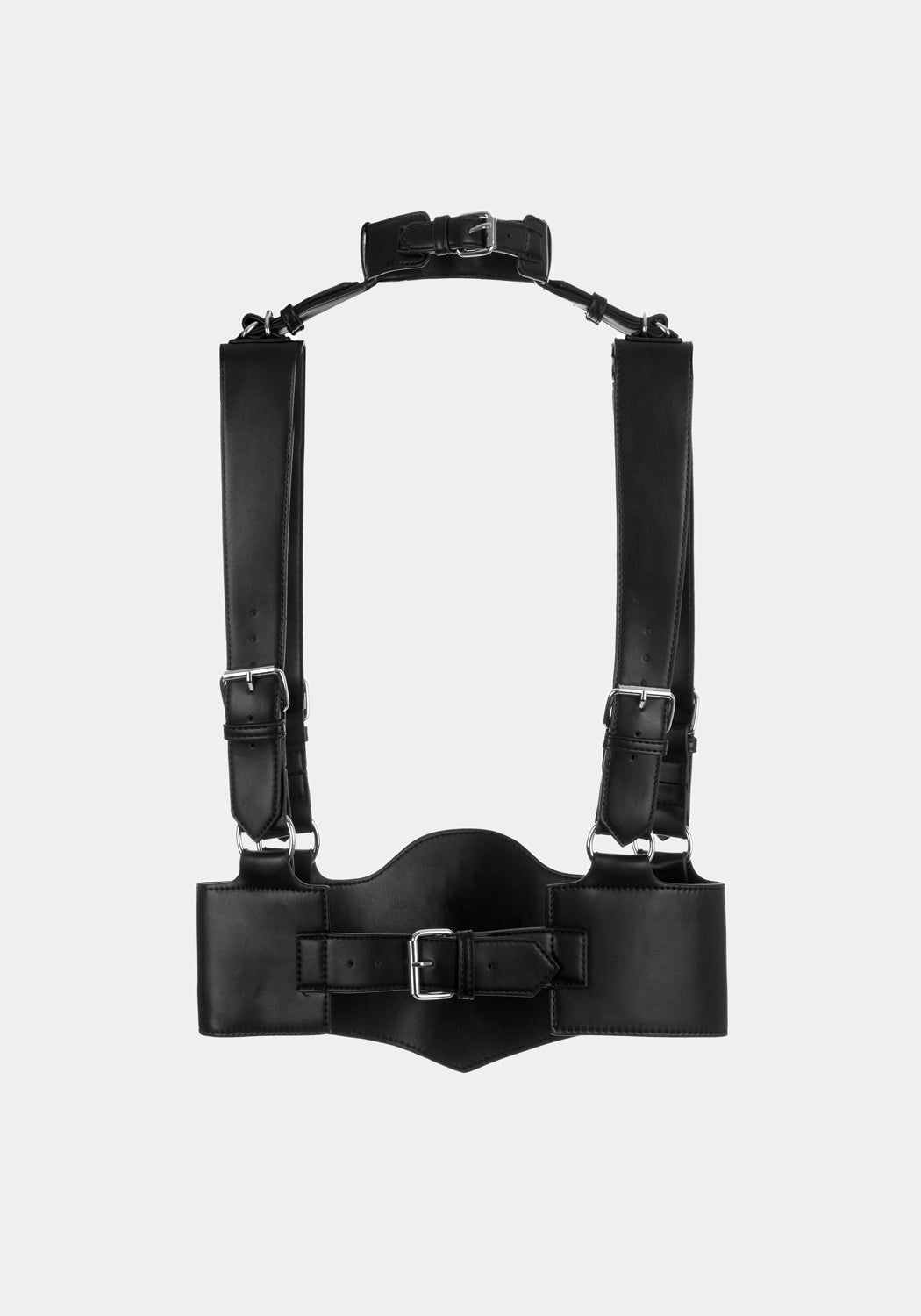Adjustable Faux Leather Choker Harness with Silver Buckles | Nienna