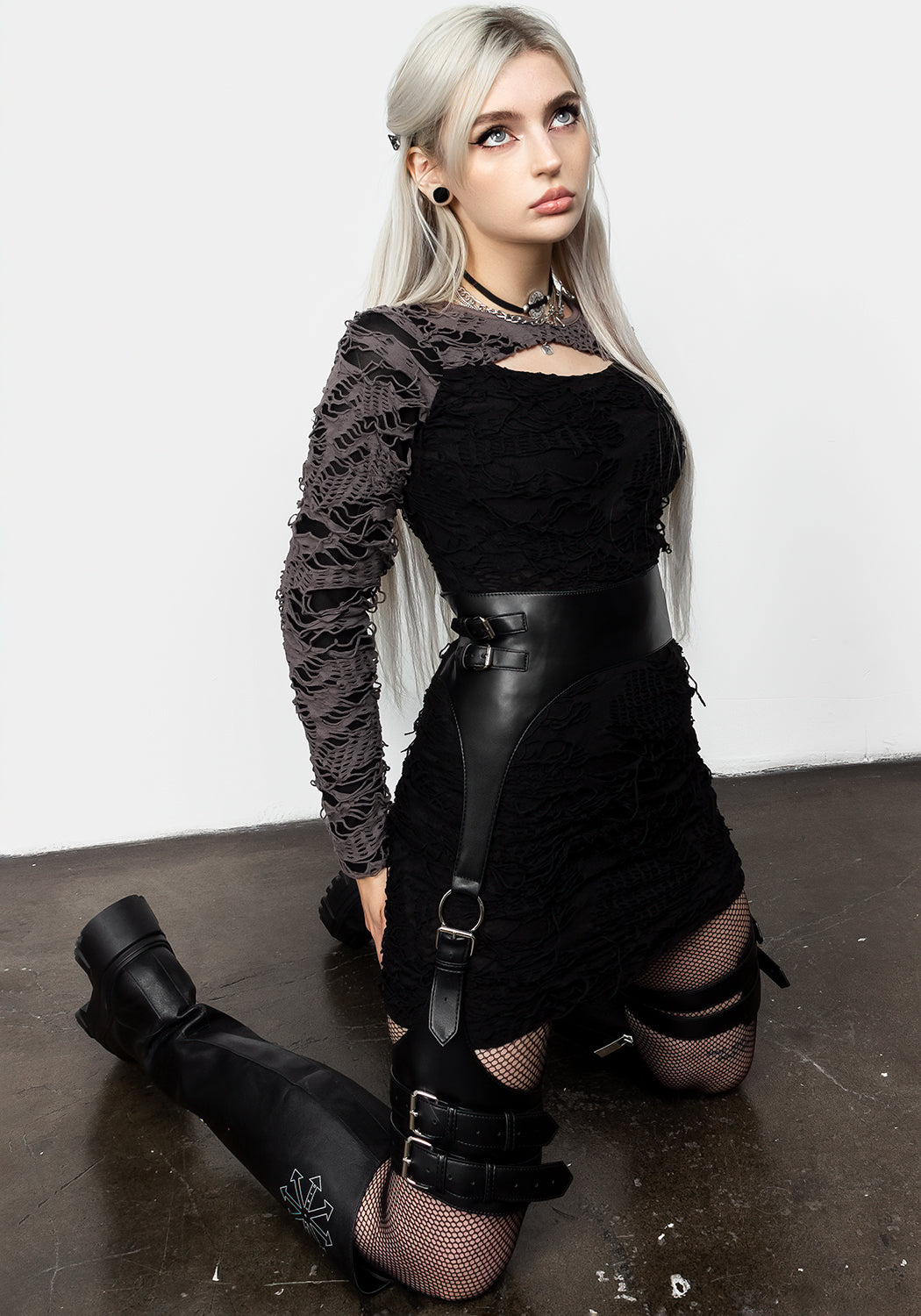 Faux Leather Suspender Waist Harness with Adjustable Buckles | Domina