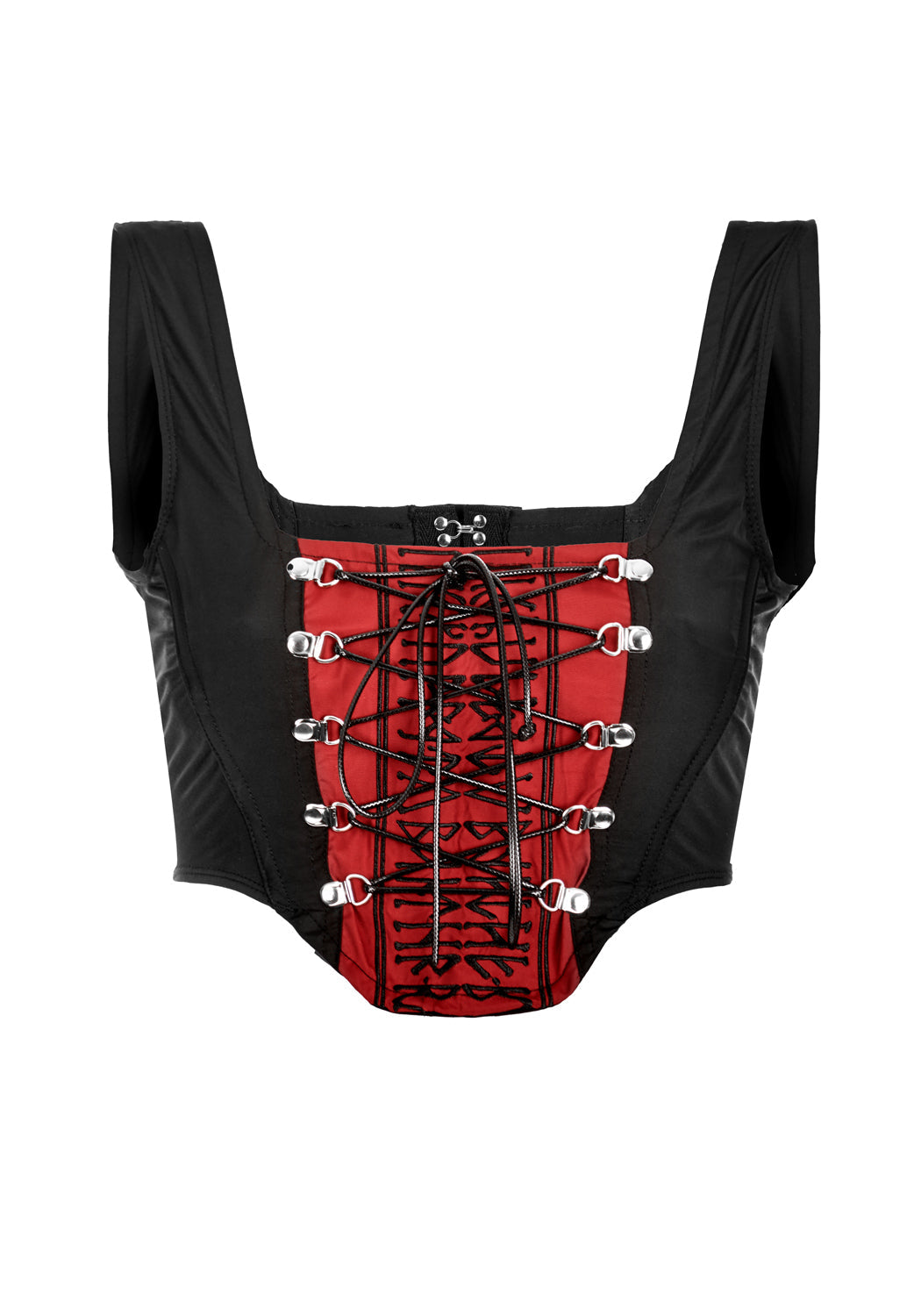 Black & Red Lace-Up Corset Top with Runic Embroidery | Summerisle