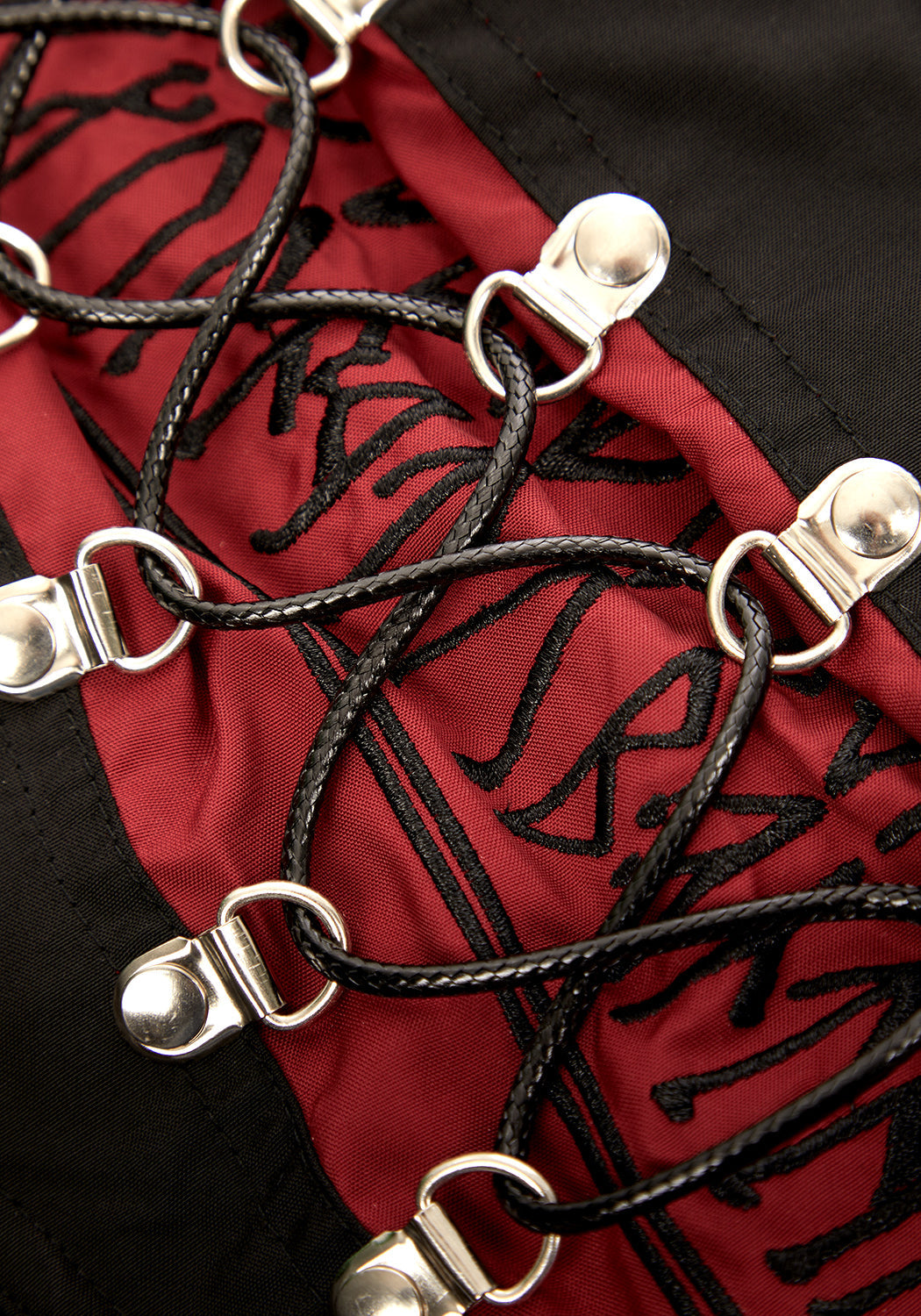 Black & Red Lace-Up Corset Top with Runic Embroidery | Summerisle