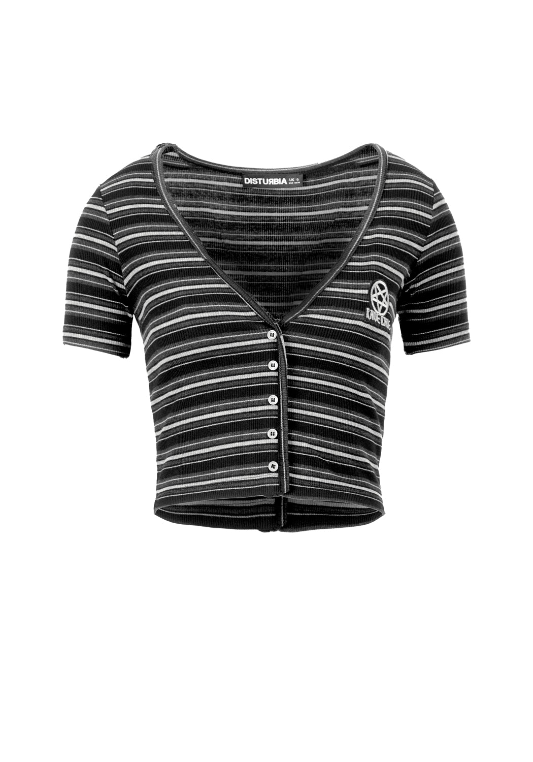 Striped Cropped Cardigan with V Neck & Embroidered Design | Rave