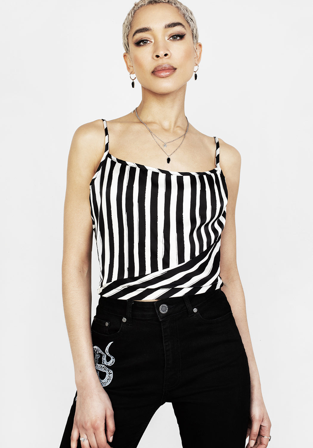Black & White Striped Cami Top with Square Neckline | Paranormal