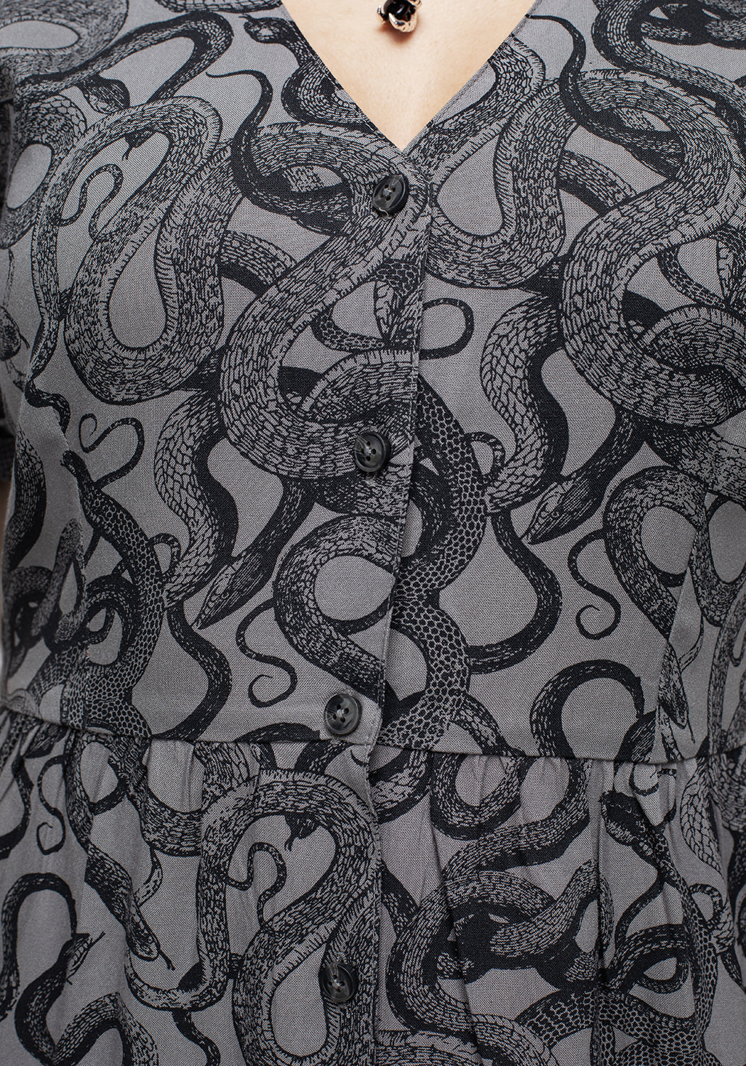 Snakes Print Button Down Midi Dress - Grey | Ophidia
