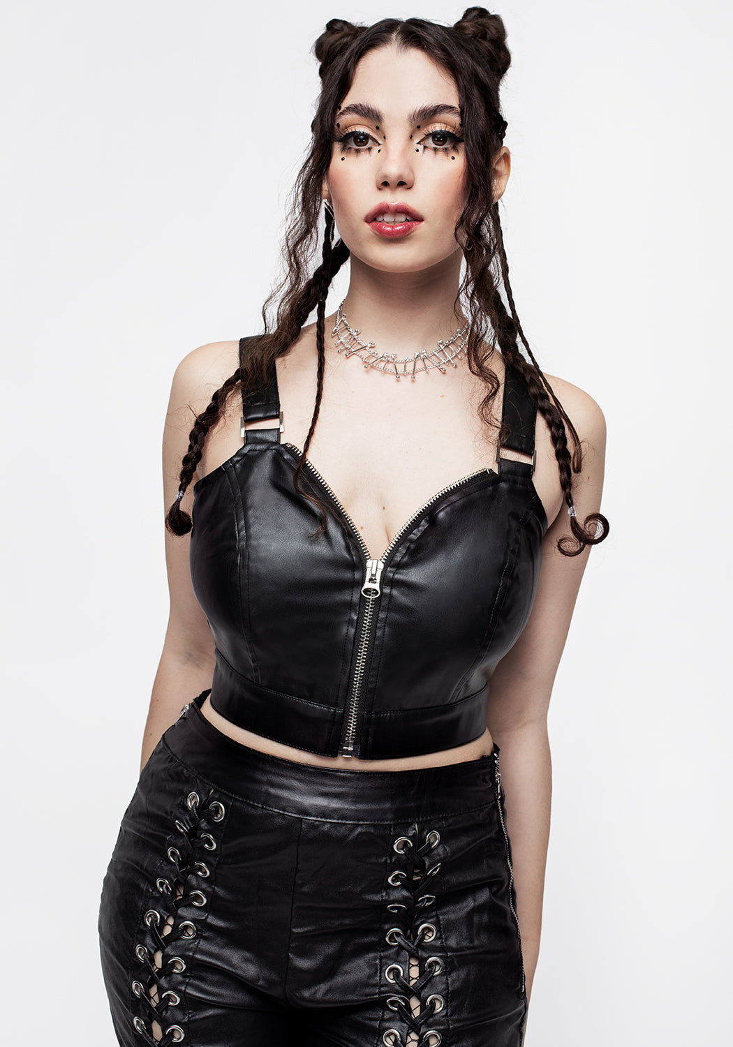 PU Leather Zipped Bralet with Sweetheart Neckline | Runaway