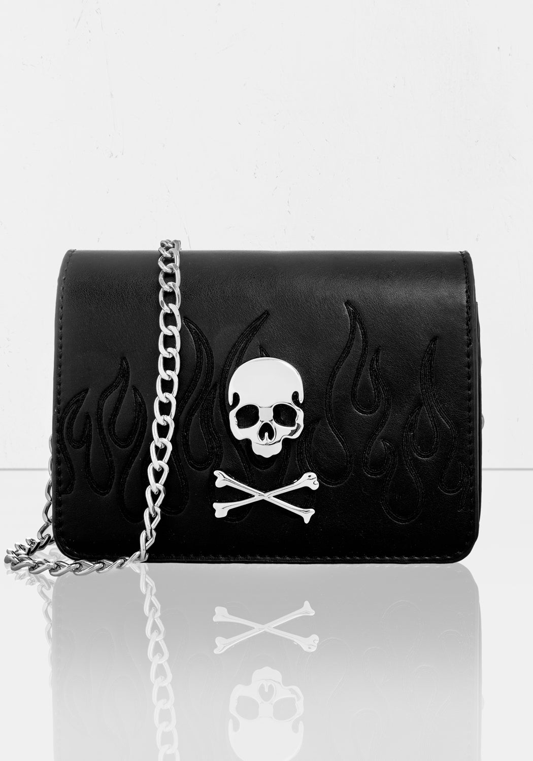 Mini Crossbody Bag with Skull Motif & Faux Leather | Balefire