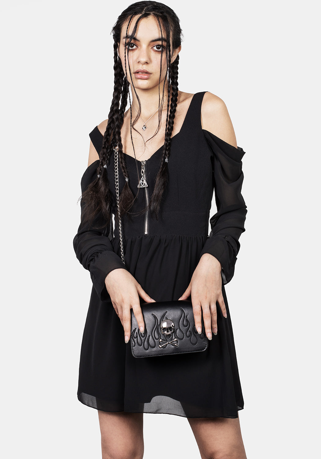 Mini Crossbody Bag with Skull Motif & Faux Leather | Balefire