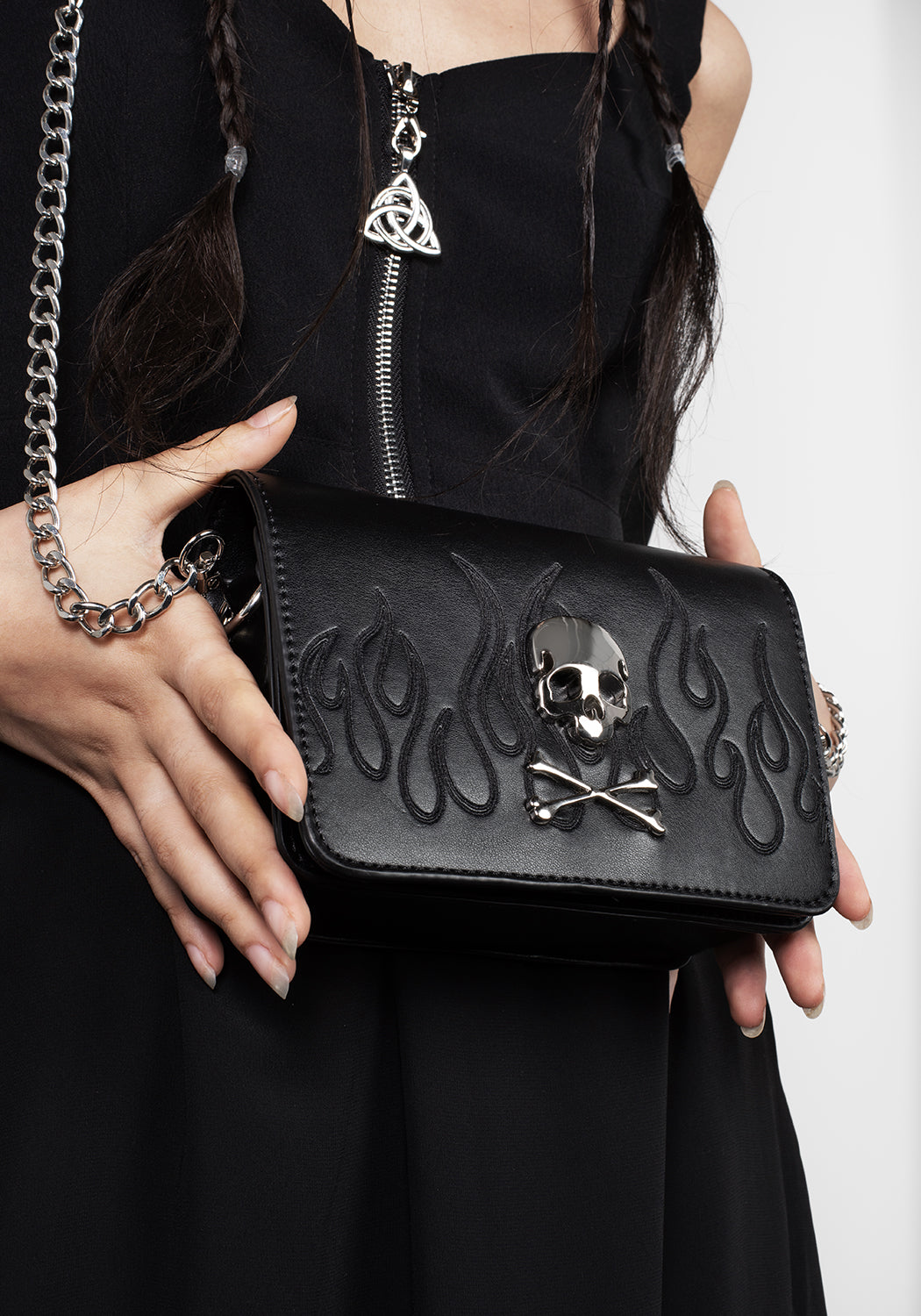 Mini Crossbody Bag with Skull Motif & Faux Leather | Balefire