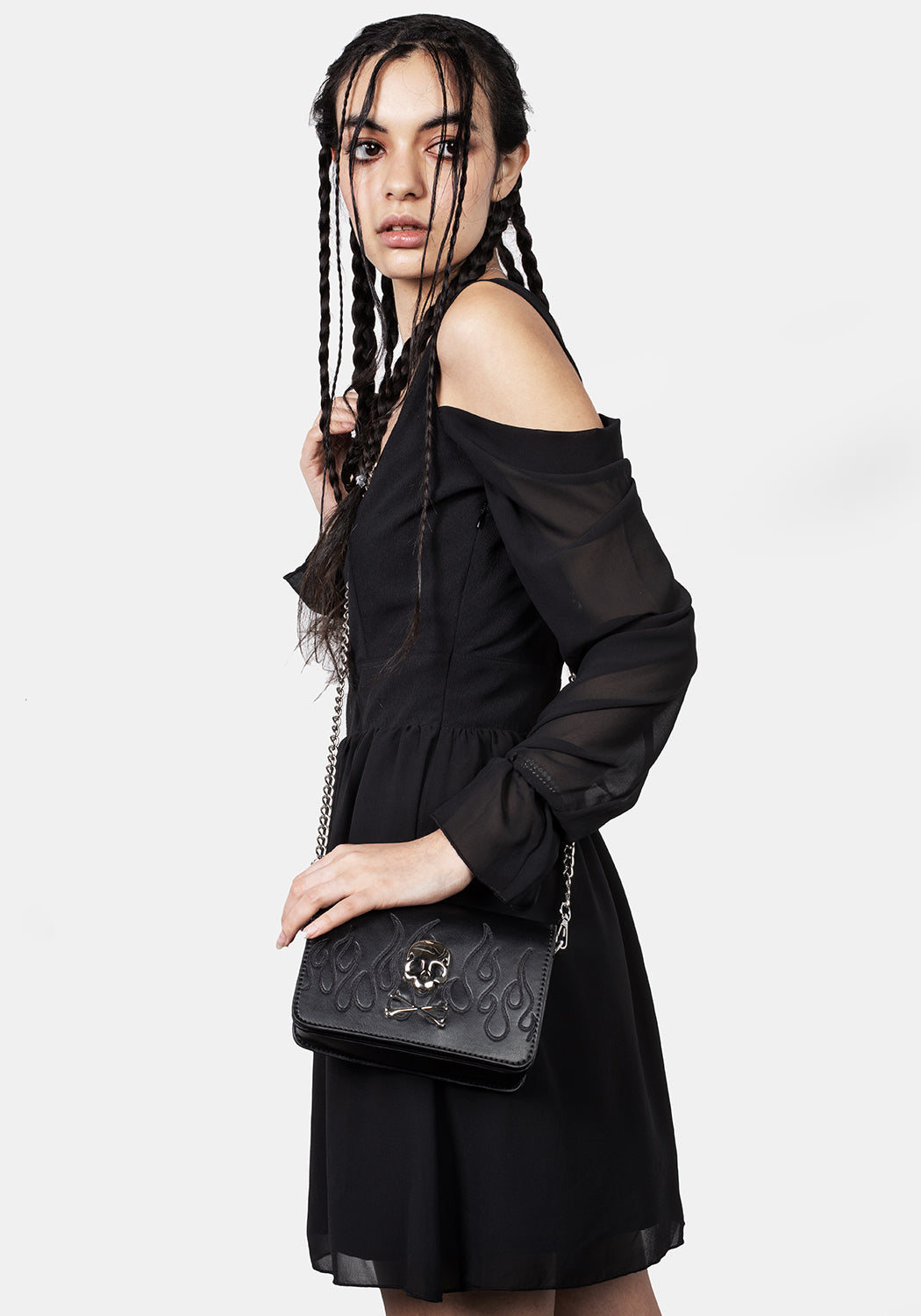Mini Crossbody Bag with Skull Motif & Faux Leather | Balefire