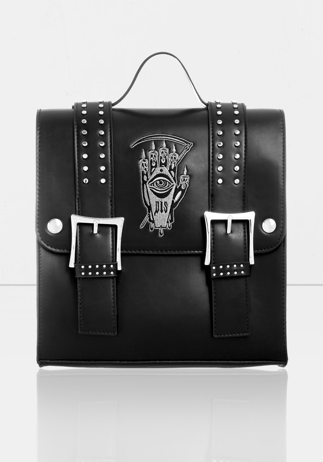 Black Mini Satchel Backpack with Adjustable Straps & Gothic Embroidery | Reaper