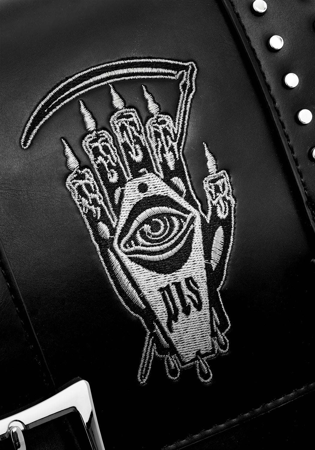 Black Mini Satchel Backpack with Adjustable Straps & Gothic Embroidery | Reaper