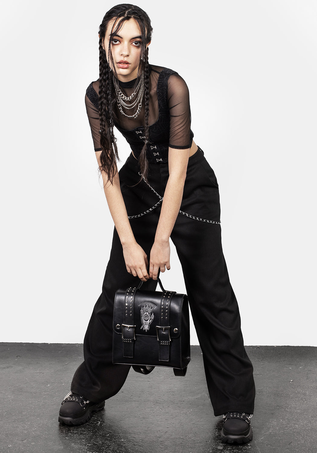 Black Mini Satchel Backpack with Adjustable Straps & Gothic Embroidery | Reaper
