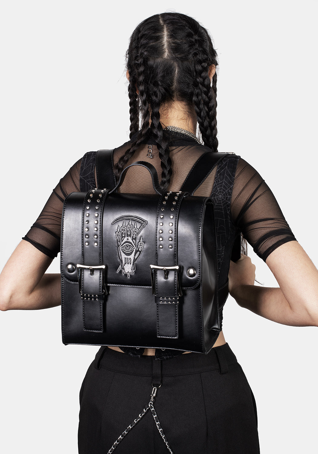 Black Mini Satchel Backpack with Adjustable Straps & Gothic Embroidery | Reaper