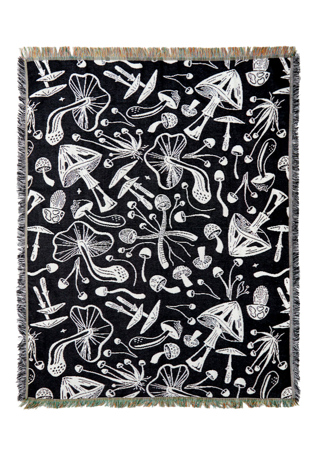 Mushroom Woven Blanket - Warm & Witchy Cotton Throw for Bed or Sofa