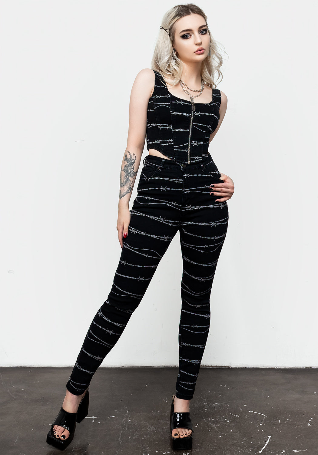Barbed Wire Denim Corset Top | Fitted & Cropped for Layering