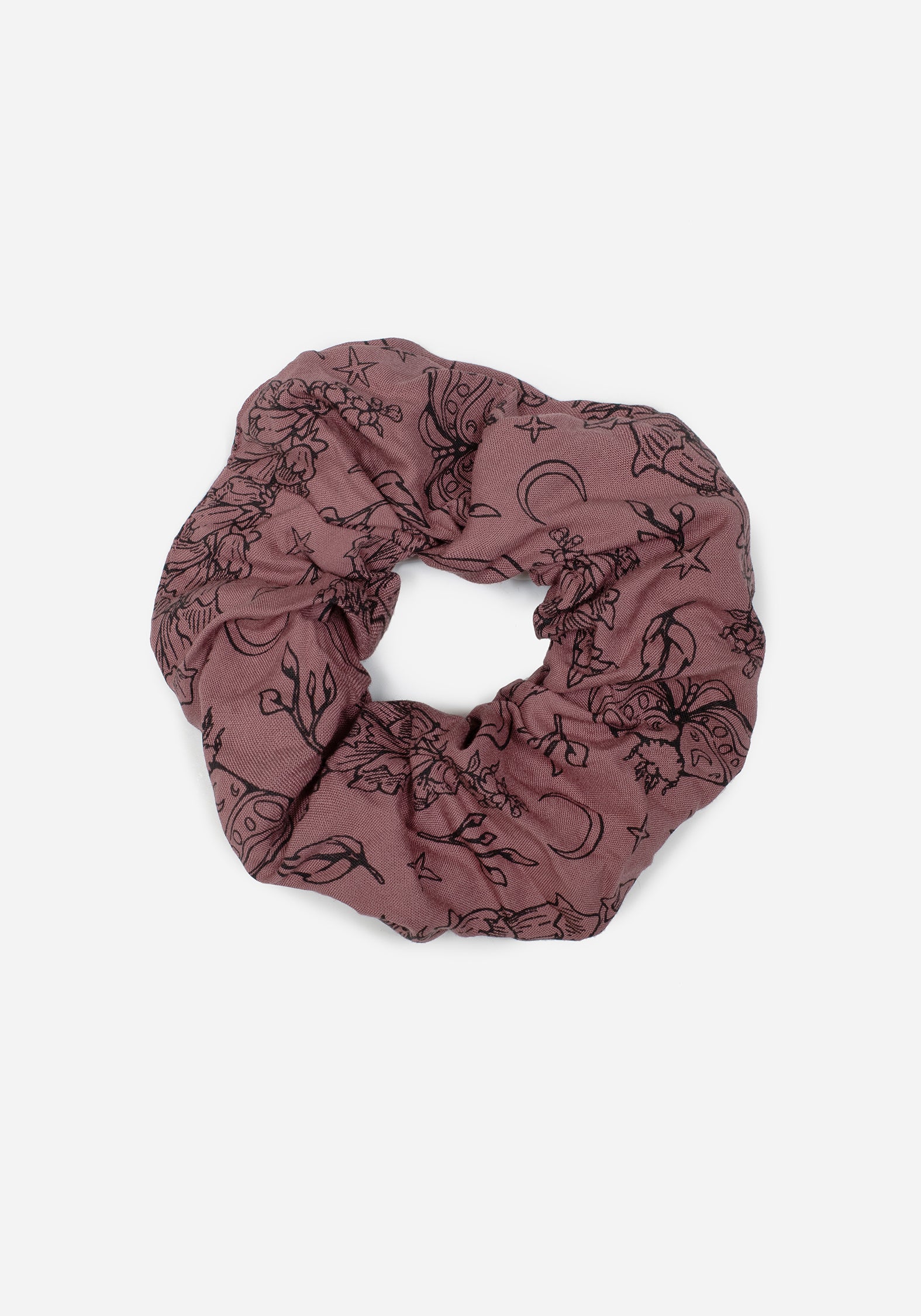 Purple Moth & Moon Print Hair Scrunchie | Eco-Friendly Viscose | Roxana