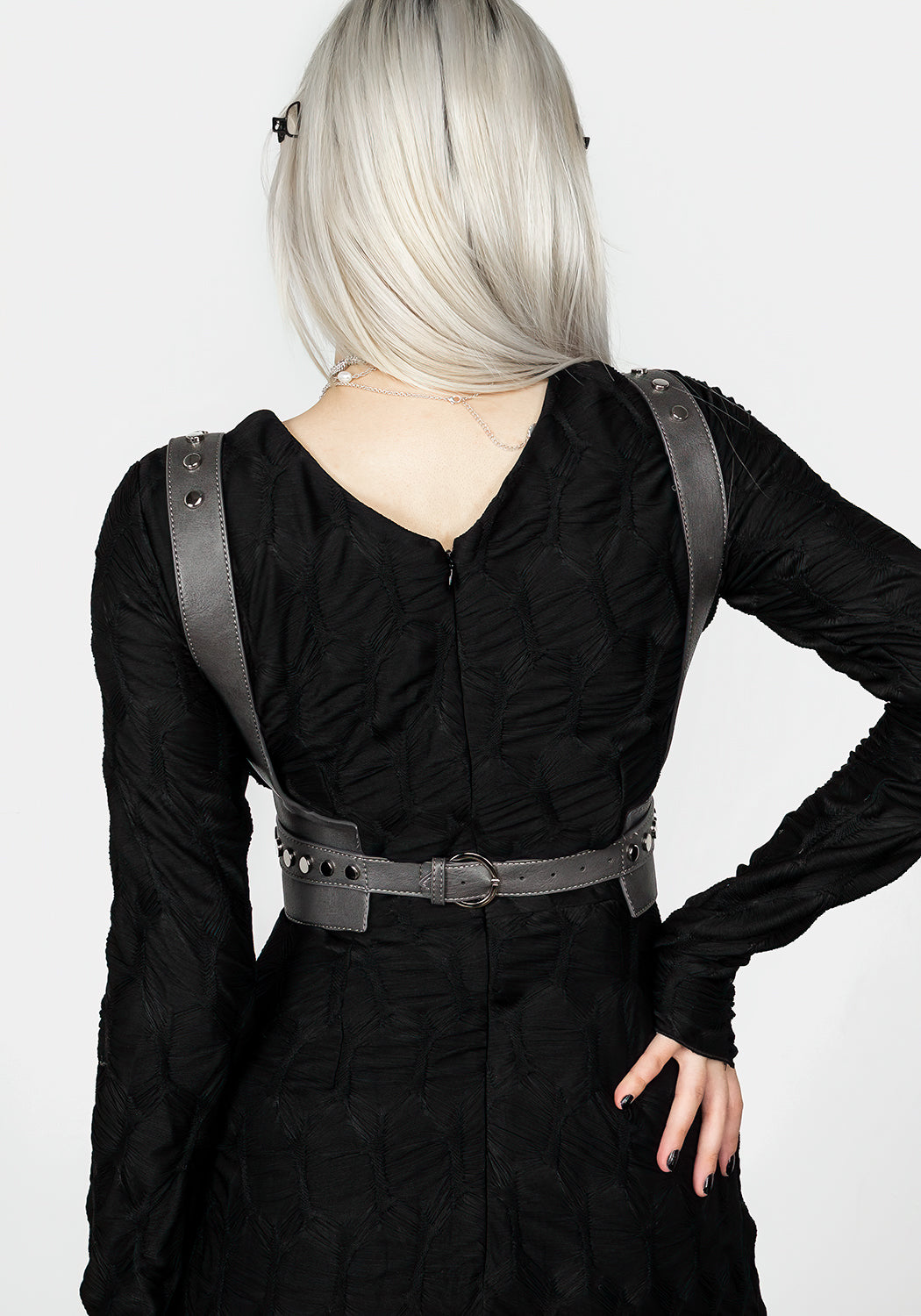 Grey Studded Underbust Belt Harness with Adjustable Buckles | Ciri