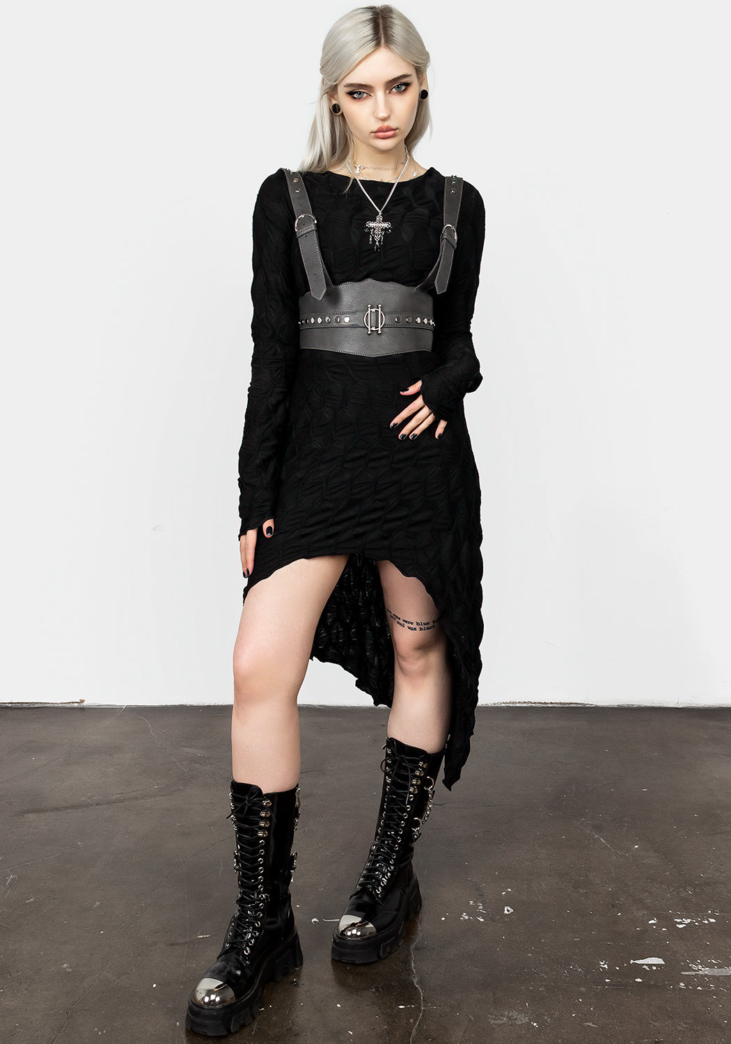 Grey Studded Underbust Belt Harness with Adjustable Buckles | Ciri