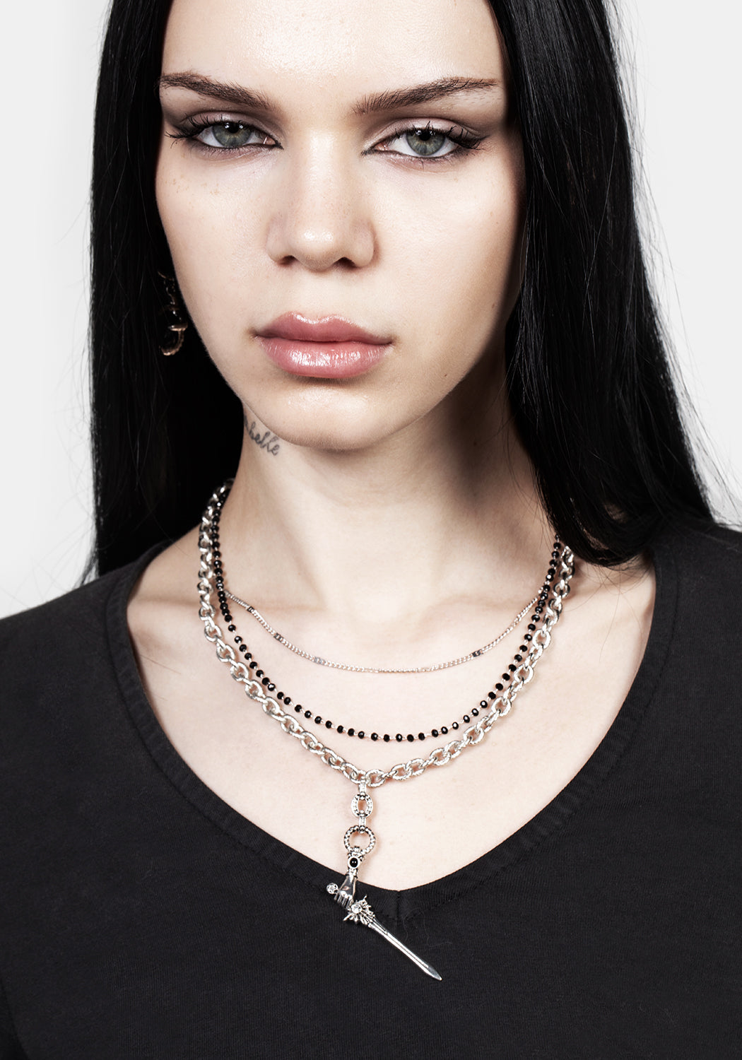 Silver Sword Pendant Necklace with Multichain Design | Nimue