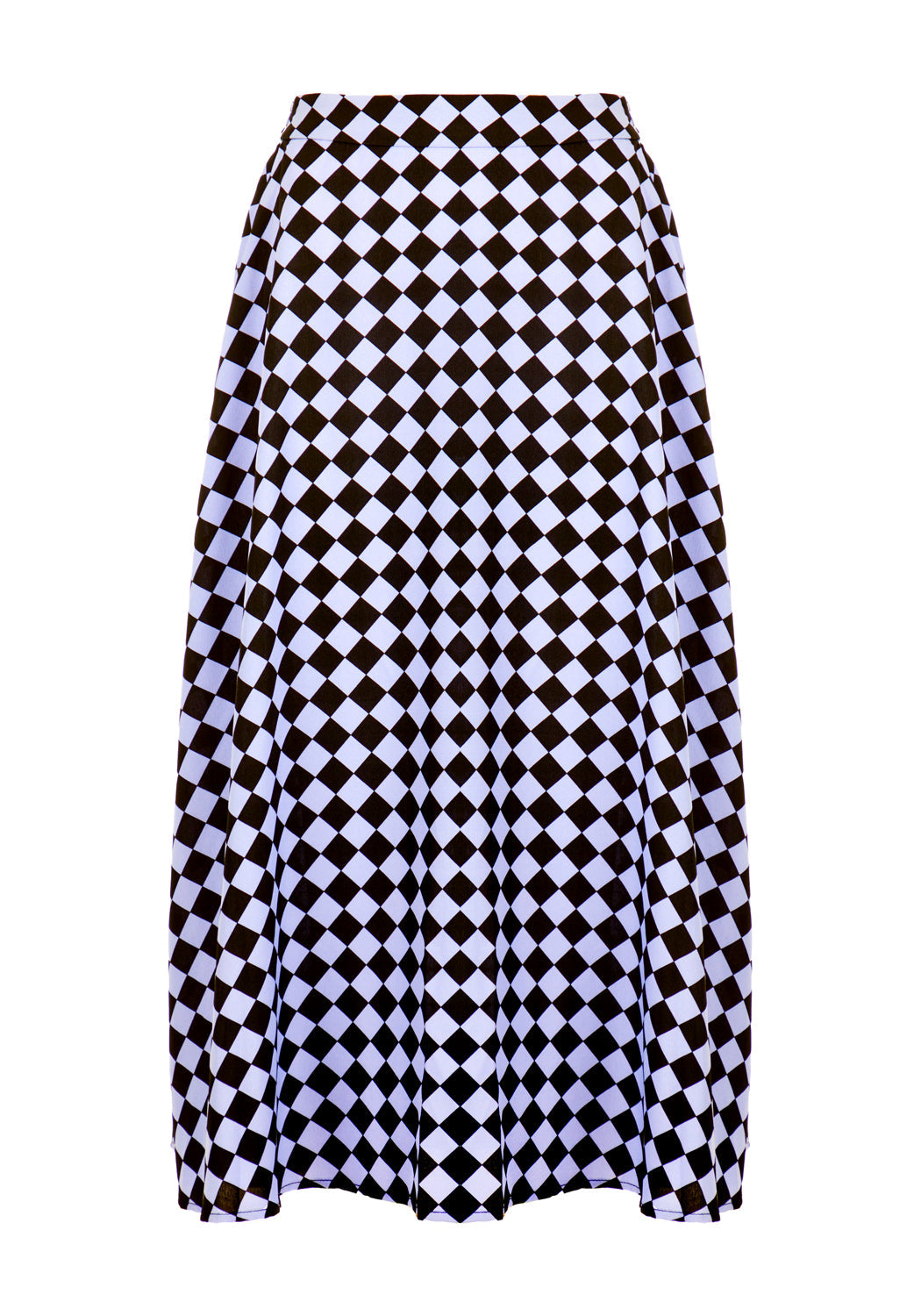 Checkerboard Midi Skirt with Elastic Waist & Soft Pleats | Discordia