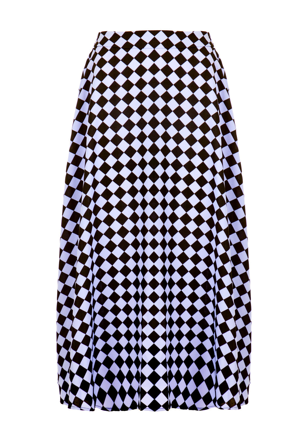 Checkerboard Midi Skirt with Elastic Waist & Soft Pleats | Discordia