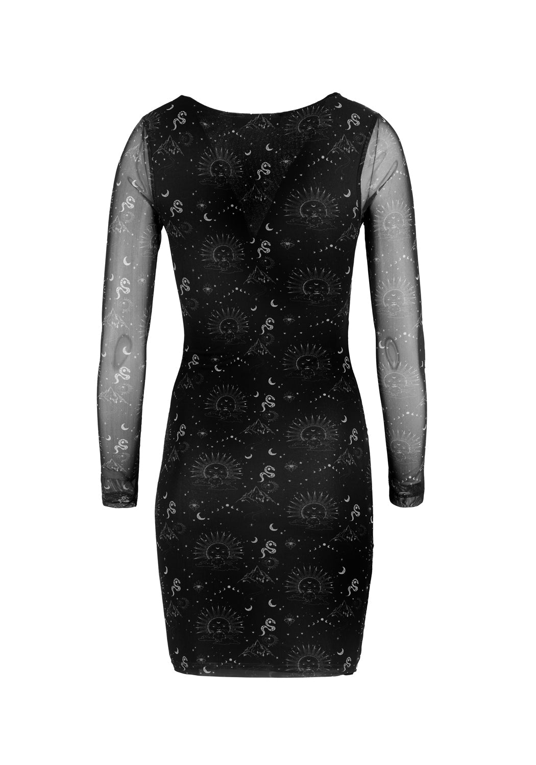 Black V-Neck Mesh Mini Dress with Sheer Sleeves | La La Land