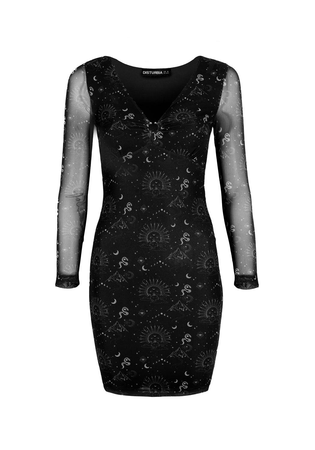 Black V-Neck Mesh Mini Dress with Sheer Sleeves | La La Land