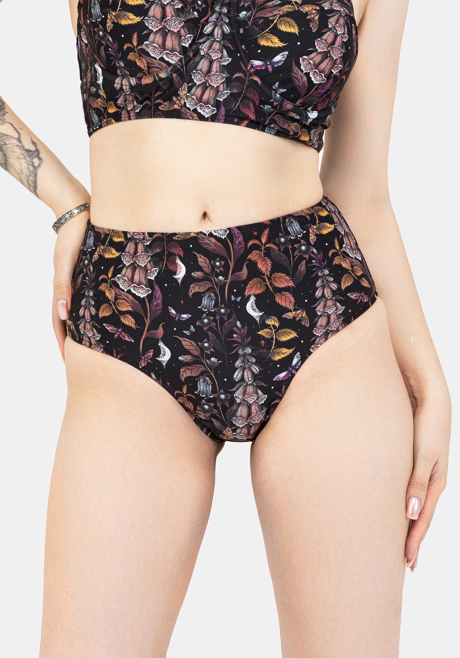 Floral Print Swim Bottoms Mid Rise | Foxglove Black