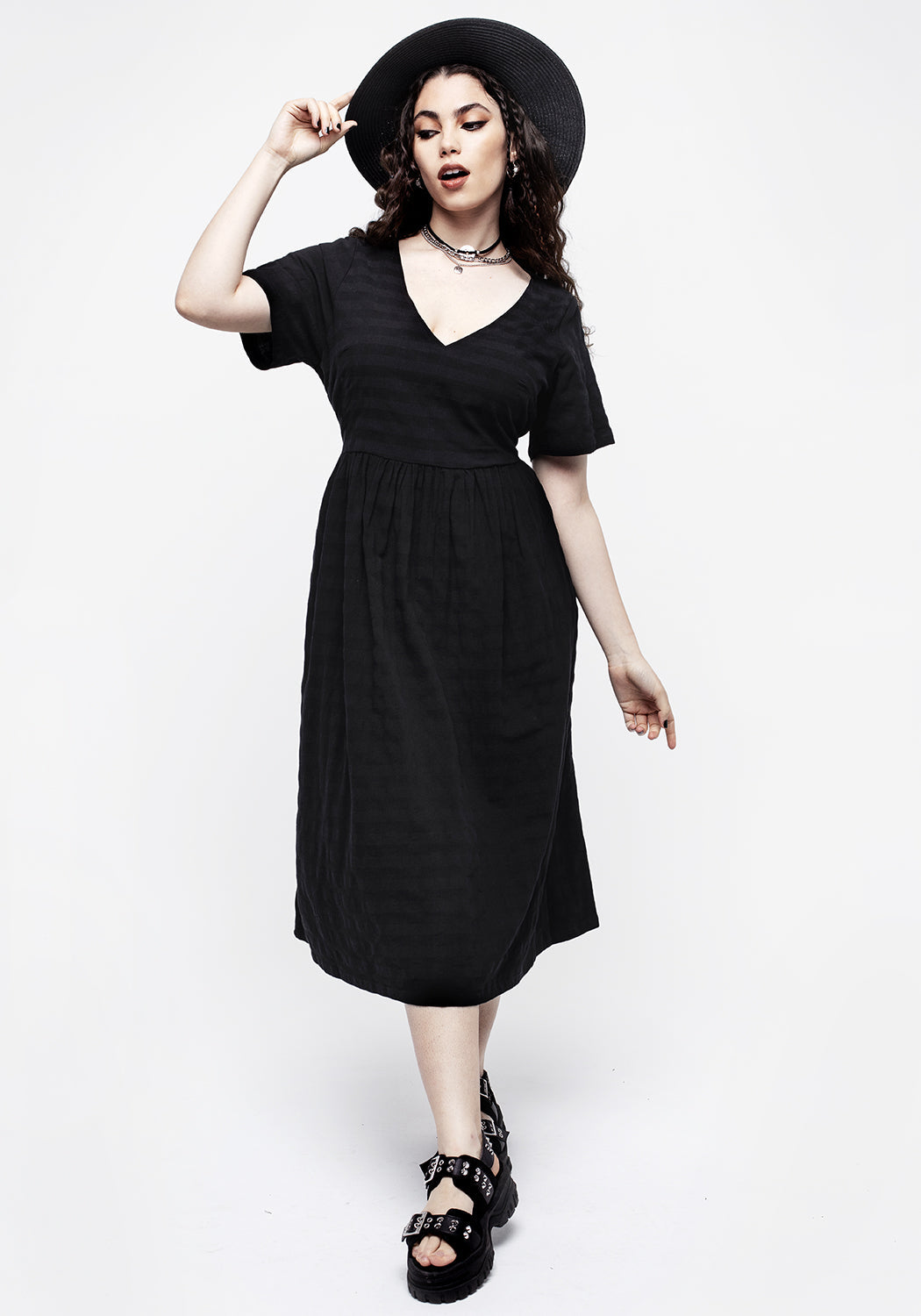 Black Gingham Midi Dress with Tie Back & Keyhole Detail | Lithium