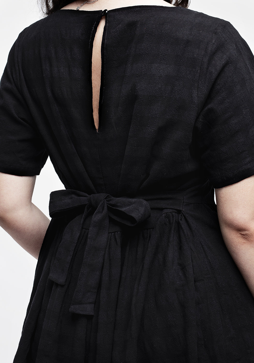 Black Gingham Midi Dress with Tie Back & Keyhole Detail | Lithium